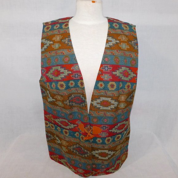 90s ELISABETH Liz Claiborne size 1 ( 1X ) Southwestern Aztec tapestry Vest - Picture 1 of 11